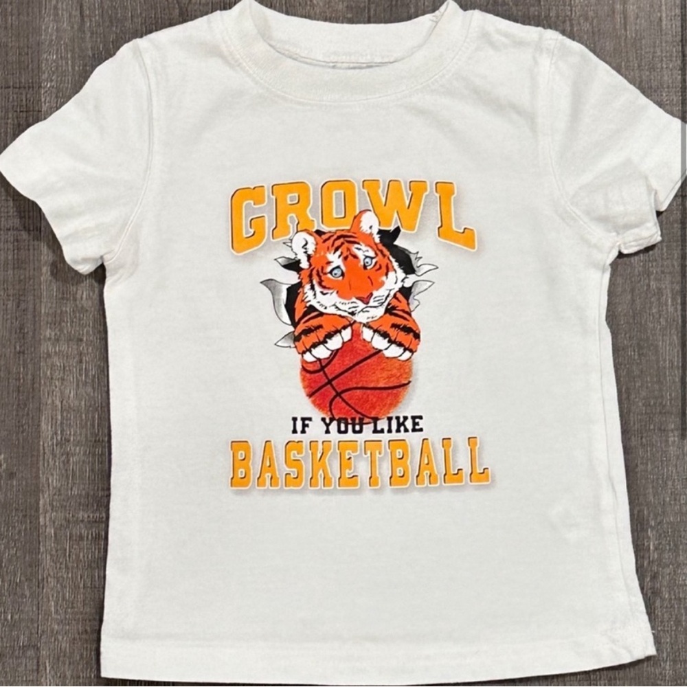 💞 New Baby / Toddler 9 Months White "Growl If You Like Basketball” Tiger Tee
